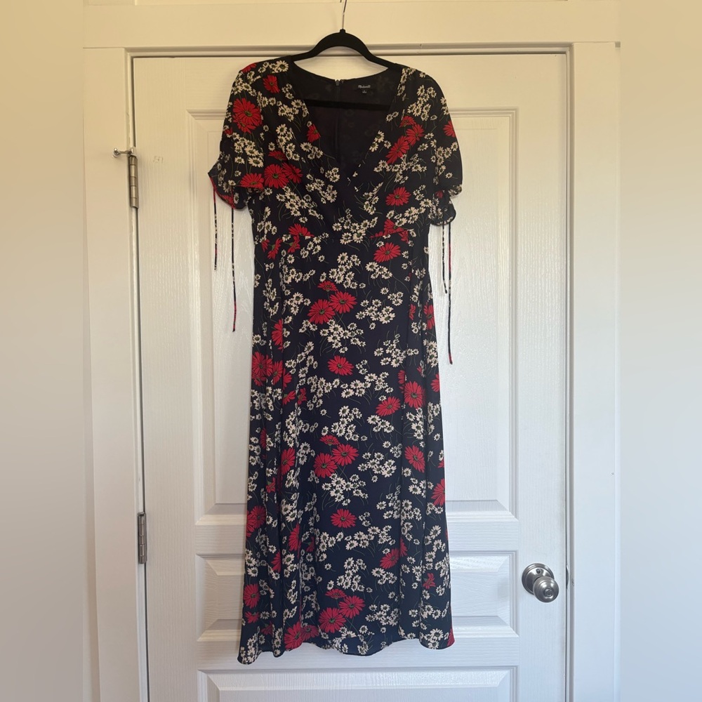 Madewell navy Maxi Dress with Red & Cream Floral Print